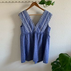 Embroidered blue eyelet top
